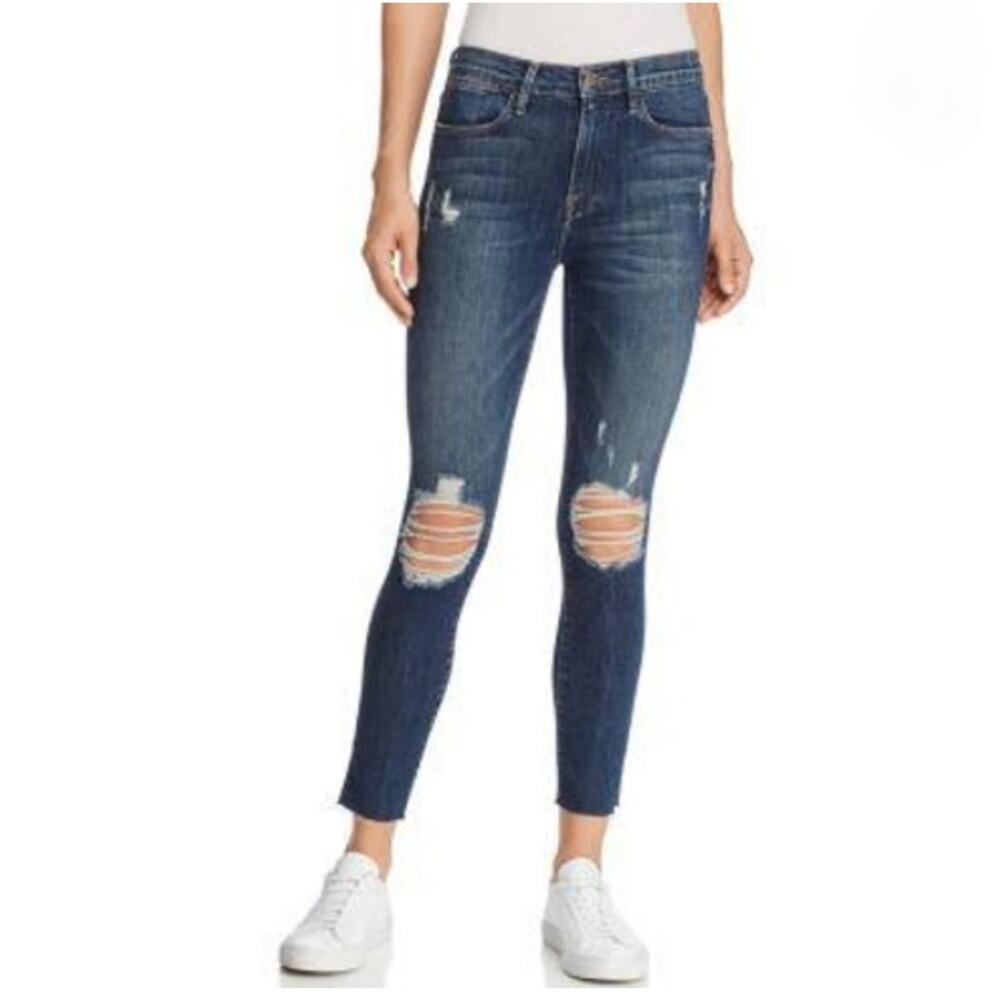 Frame Le High Skinny Crop Raw Edge Slit Rivet Jeans In Pelgrove size 27